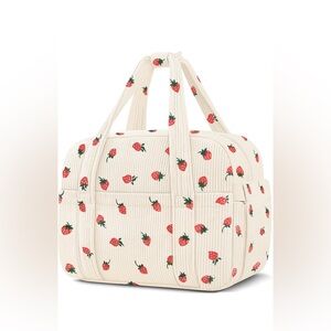 Strawberry Print Cream Tote Bag